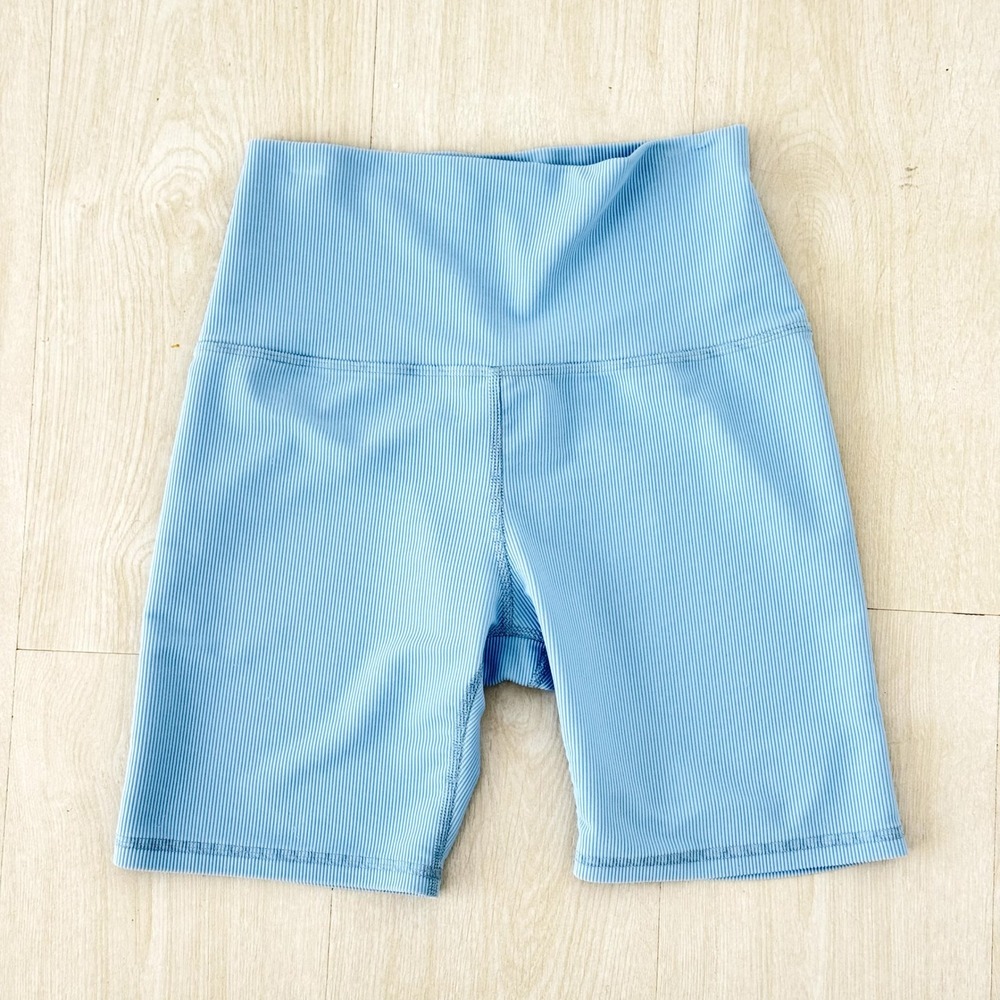 Five the Label Light‎ Blue Ribbed High Waisted Biker Shorts Size Medium
